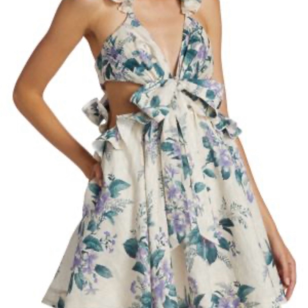 Zimmermann Cream and Purple Floral Backless Dress
